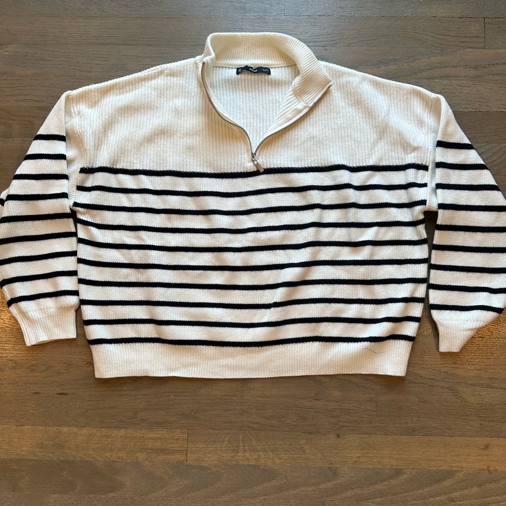 Mango Quarter Zip Knit Striped Sweater, Size Medium